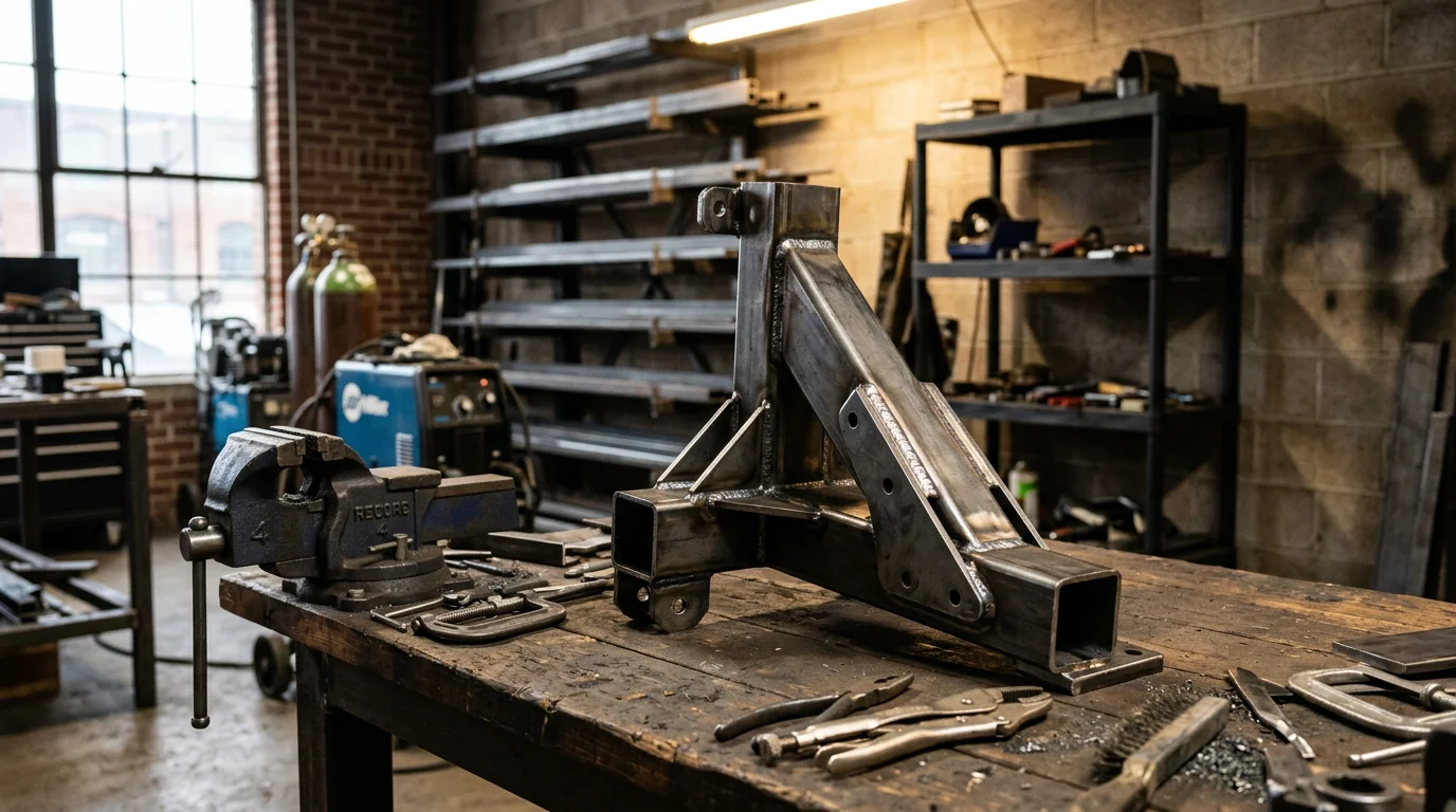 Metal working shop with welding equipment and fabrication tools