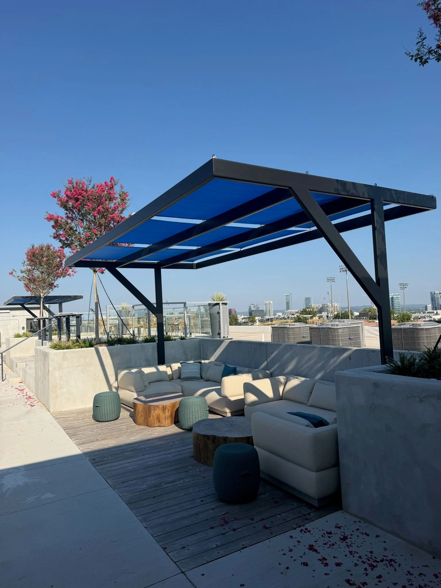 Custom metal canopy fabricated by Accurate Fabrication installed over a commercial storefront entrance in Nashville, Tennessee. The structure features clean welded metal framing providing overhead weather protection for the building entry.