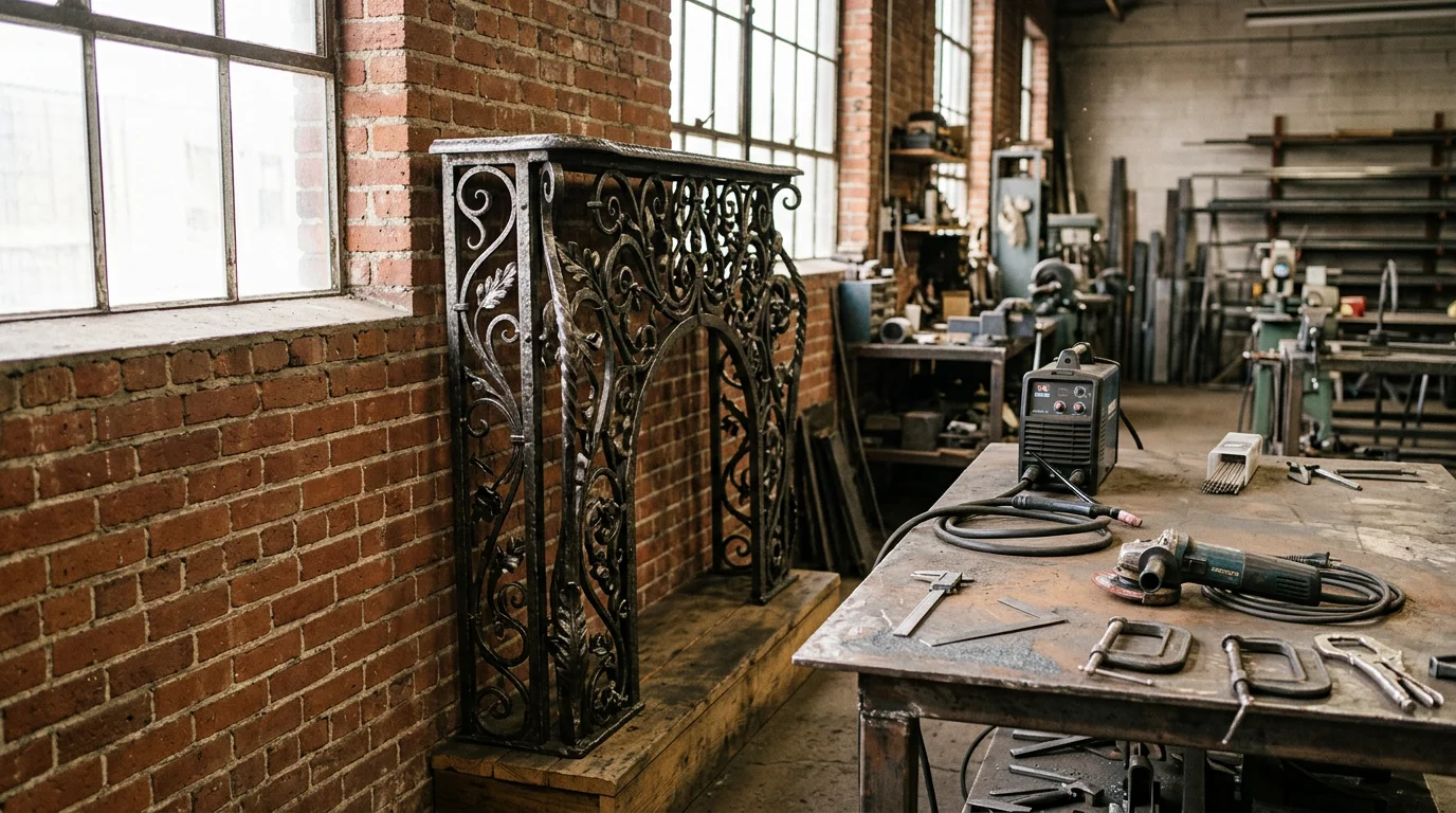 Custom decorative metal wall art fabricated by Accurate Fabrication installed in a Nashville-area home interior. Hand-built metal accent piece with clean welds and a dark finish suited to a modern residential setting.